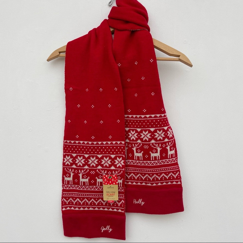 Hallmark Red Winter Scarf with White Patterns
